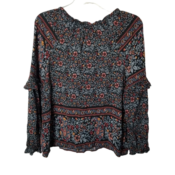 American Eagle Womens‎ Flowy Black Ruffle Sleeve Tassel Peasant Blouse Top Small - Picture 5 of 13